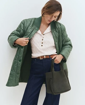 Ann Taylor Petite Weekend Collection Varsity Collar Quilted Jacket Dried Cilantro Women's