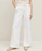 Ann Taylor The Belted Wide-Leg Pant Linen Blend White Women's