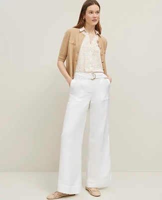 Ann Taylor The Belted Wide-Leg Pant Linen Blend White Women's