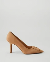 Ann Taylor Buckle Pointy Toe Suede Pumps Size 10 Cappuccino Tan Women's