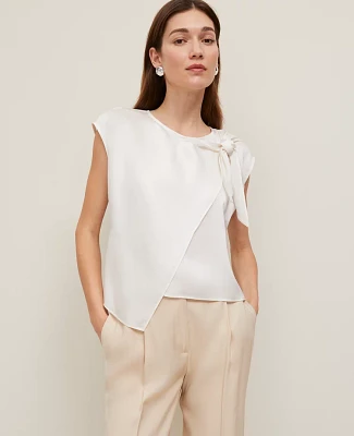 Ann Taylor Asymmetric Tie Top Winter White Women's