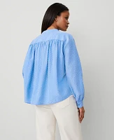 Ann Taylor Petite Clip V-Neck Blouson Popover Top Size 2XS Clear Skies Women's