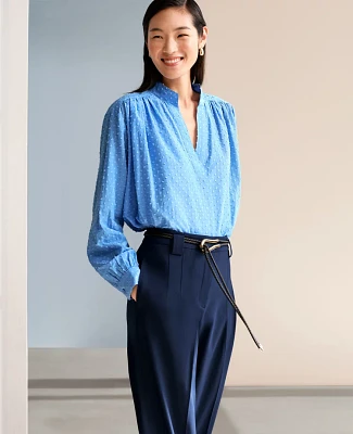 Ann Taylor Petite Clip V-Neck Blouson Popover Top Size 2XS Clear Skies Women's