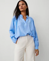 Ann Taylor Petite Clip V-Neck Blouson Popover Top Size 2XS Clear Skies Women's