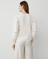 Ann Taylor Lace Trim Popover Top Women's