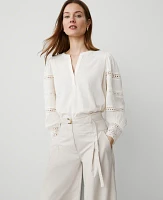 Ann Taylor Lace Trim Popover Top Women's