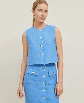 Ann Taylor Tweed Cropped Vest Maritime Blue Women's