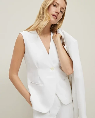 Ann Taylor Crinkle Crepe V-Neck Vest Size 12 White Women's