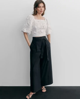 Ann Taylor The Belted Cropped Palazzo Pant Poplin Women's