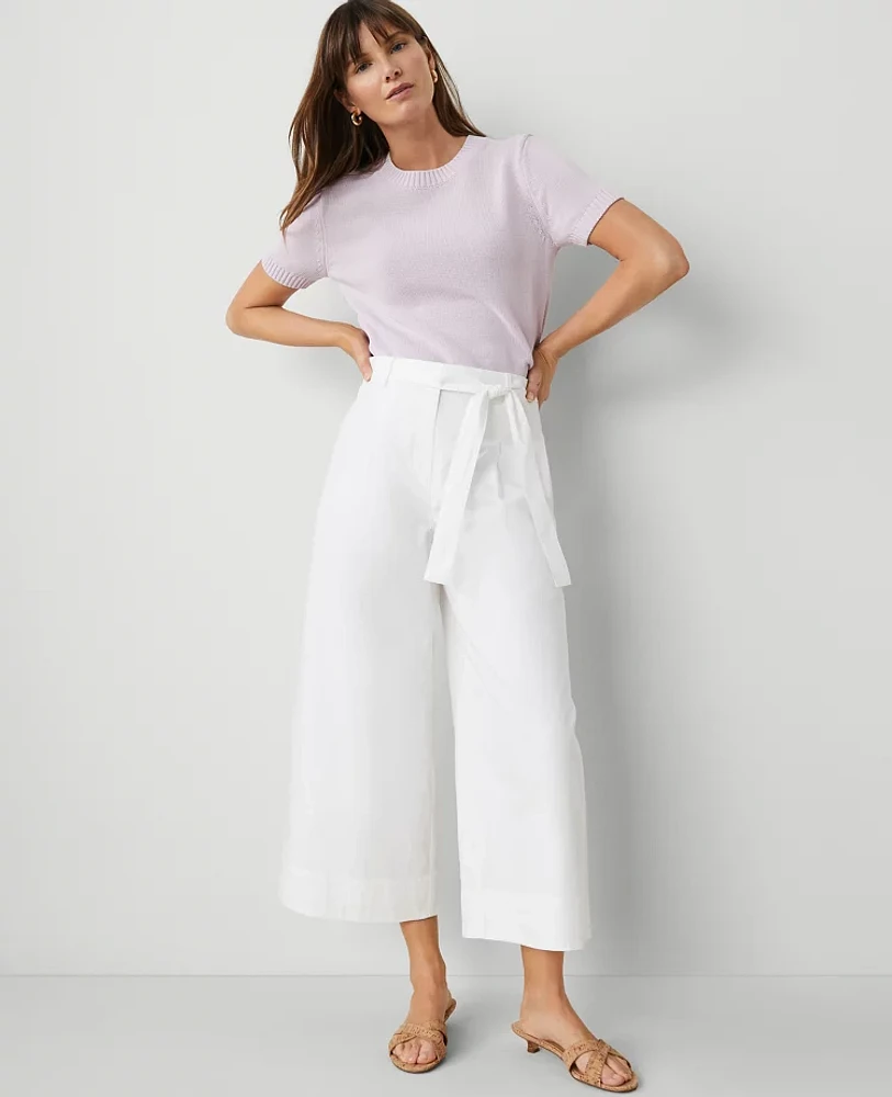 Ann Taylor The Belted Cropped Palazzo Pant Poplin Women's