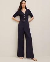 Ann Taylor The Belted Wide-Leg Pant Linen Blend Night Sky Women's