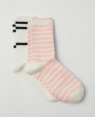 Ann Taylor Weekend Collection Striped Crew Sock Set Winter White Women's