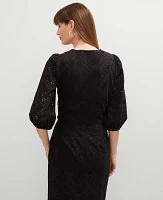 Ann Taylor Eyelet Puff Sleeve Blouse Women's