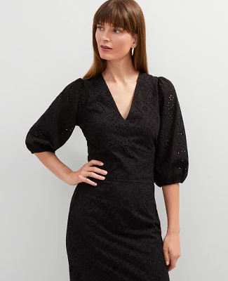 Ann Taylor Eyelet Puff Sleeve Blouse Black Women's