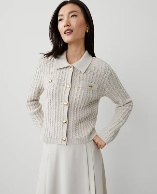 Ann Taylor Stitched Collared Sweater Jacket Size XL Tahini Women's
