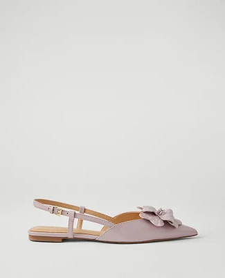 Ann Taylor Flower Nip Toe Leather Slingback Flats Size 9 Lilac Bud Women's
