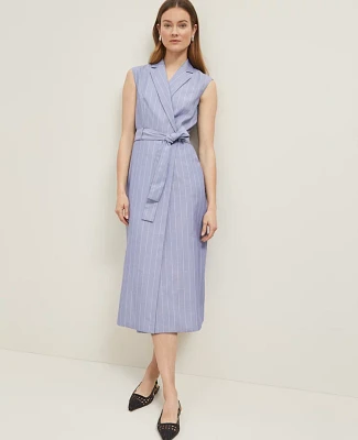 Ann Taylor The Belted Blazer Wrap Dress Pinstripe Velvet Morning Women's