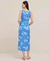 Ann Taylor Floral Linen Blend V-Neck Wrap Dress Maritime Blue Women's