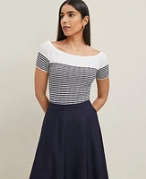 Ann Taylor Textured Off-The-Shoulder Sweater Navy/White Women's