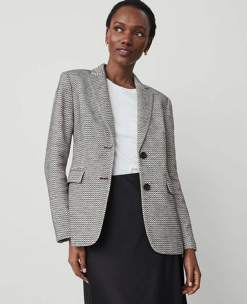 Ann Taylor The Greenwich Blazer in Plaid Tweed Size 10 Black/White Multi Women's