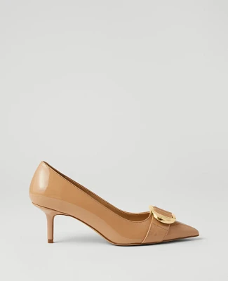 Ann Taylor Pointy Toe Patent Buckle Pumps Size 8 1/2 Sand Women's