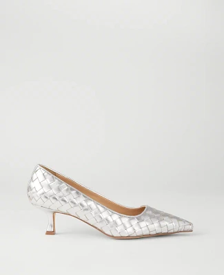 Ann Taylor Nip Toe Kitten Heel Pumps Silver Women's