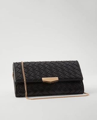 Ann Taylor Woven Faux Leather Clutch Bag Black Women's
