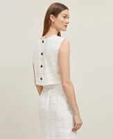 Ann Taylor The Button Back Cropped Top Windowpane Linen Blend White/Black Multi Women's