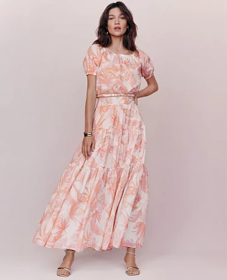 Ann Taylor Floral Tiered Full Skirt Size 14 Blush Women's