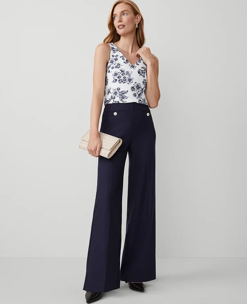 Ann Taylor The Petite Button Trim Sailor Wide-Leg Pant Women's