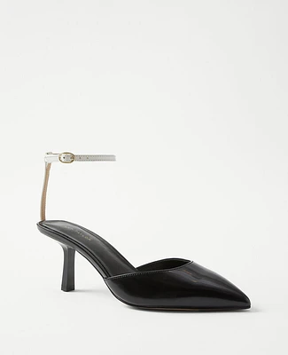 Ann Taylor Leather Mid Heel Ankle Strap Pumps Size 9 1/2 Black Women's