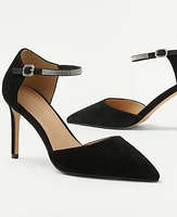 Ann Taylor Crystal Ankle Strap Suede Pumps Black Women's