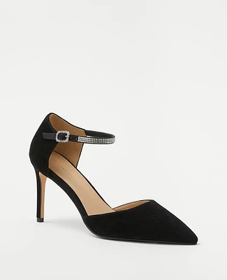 Ann Taylor Crystal Ankle Strap Suede Pumps Black Women's