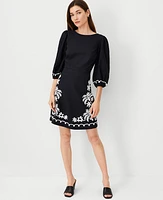Ann Taylor Embroidered Linen Blend Open Back Flare Dress Size 0 Black Women's