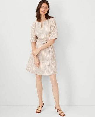 Ann Taylor Lattice Linen Blend Split Neck Flare Dress Size 0 Baguette Women's
