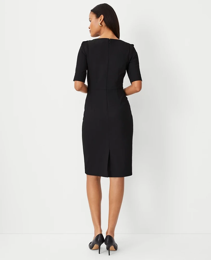 Ann Taylor The Petite Elbow Sleeve Square Neck Dress Seasonless Stretch