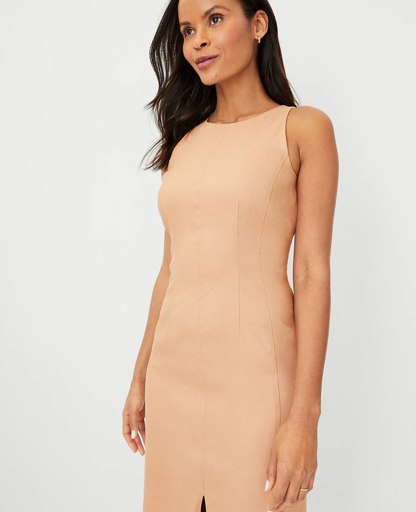 Ann Taylor The Petite Cutaway Sheath Dress Linen Blend Camel Taupe Women's