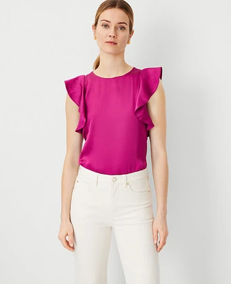 Ann Taylor Petite Ruffle Shoulder Top Magenta Shadow Women's