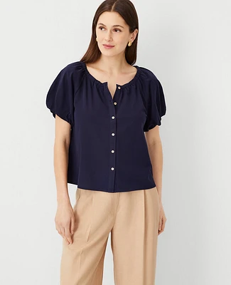 Ann Taylor Bubble Sleeve Button Top Size Small Night Sky Women's