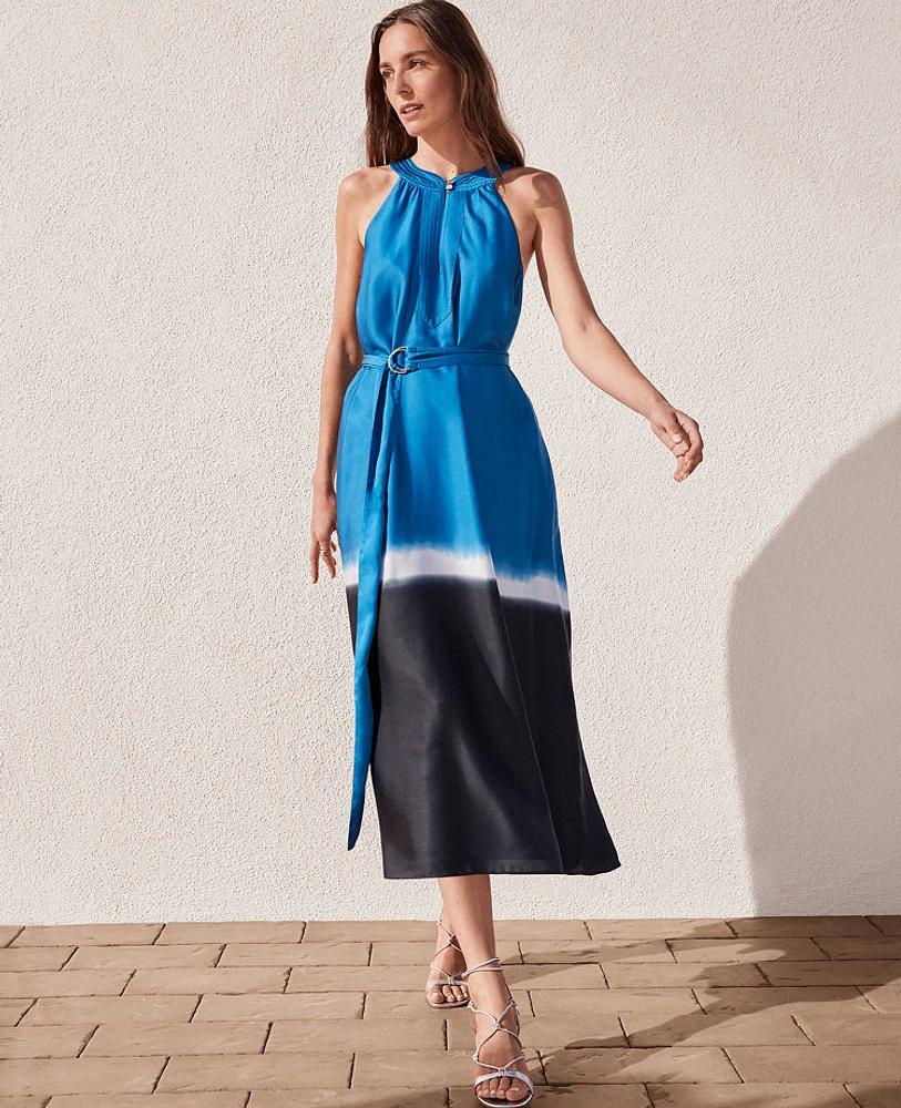 Ann Taylor Striped Midi Halter Pocket Dress Size 0 Santorini Women's