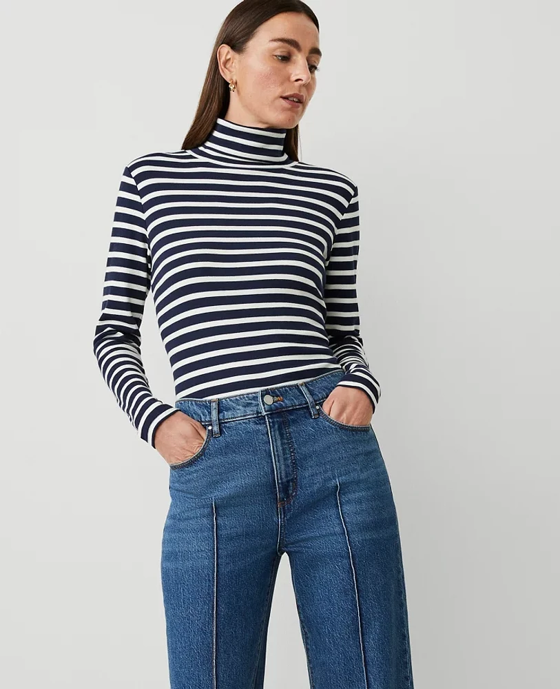 Ann Taylor Weekend Collection Striped Turtleneck Top Women's