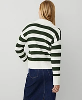 Ann Taylor Weekend Collection Stripe Collared Sweater Green/White Women's