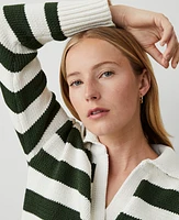 Ann Taylor Weekend Collection Stripe Collared Sweater Green/White Women's