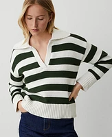 Ann Taylor Weekend Collection Stripe Collared Sweater Green/White Women's