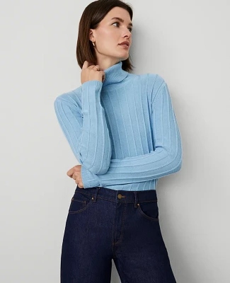 Ann Taylor Mock Neck Ribbed Sweater Size XL Santa Cruz Blue Women's