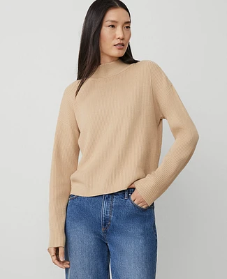 Ann Taylor Ribbed Mock Neck Sweater Baguette Women's