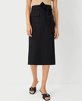 Ann Taylor Tie Waist Cargo Pencil Skirt Size 0 Black Women's