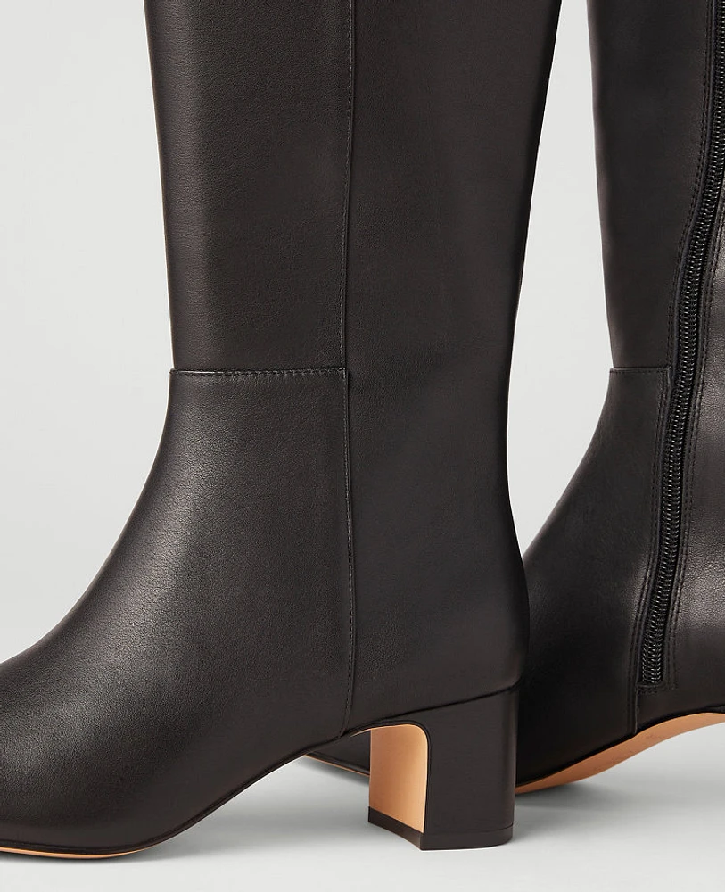 Ann Taylor Block Heel Leather Boot Size 5 Black Women's