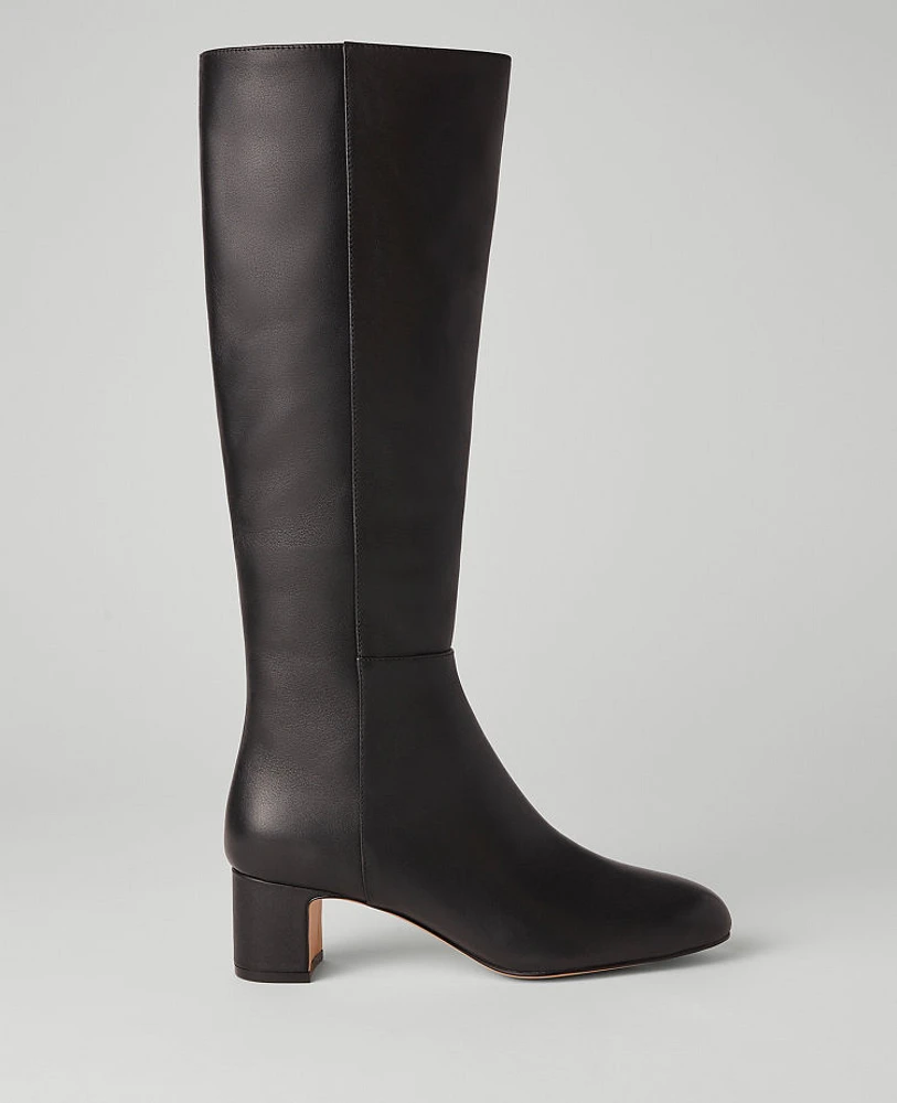Ann Taylor Block Heel Leather Boot Size 5 Black Women's