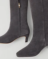 Ann Taylor Kitten Heel Suede Boot Dark Grey Women's